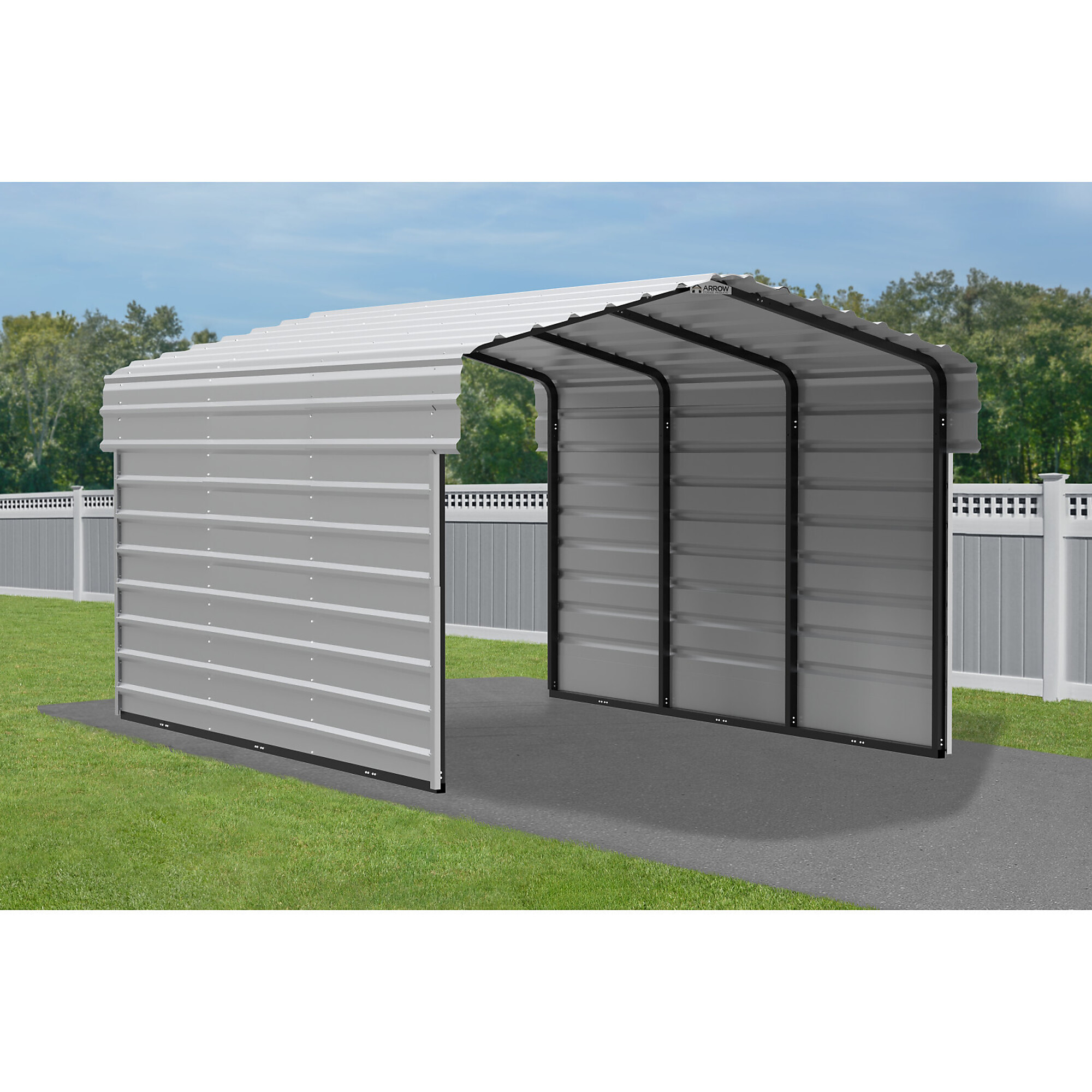 Arrow, Steel Carport w/ 2 Side Wall Kits 10X15x7 Width 120 in, Height 98.4 in, Cover Material Steel, Model# CPH101507ECL2
